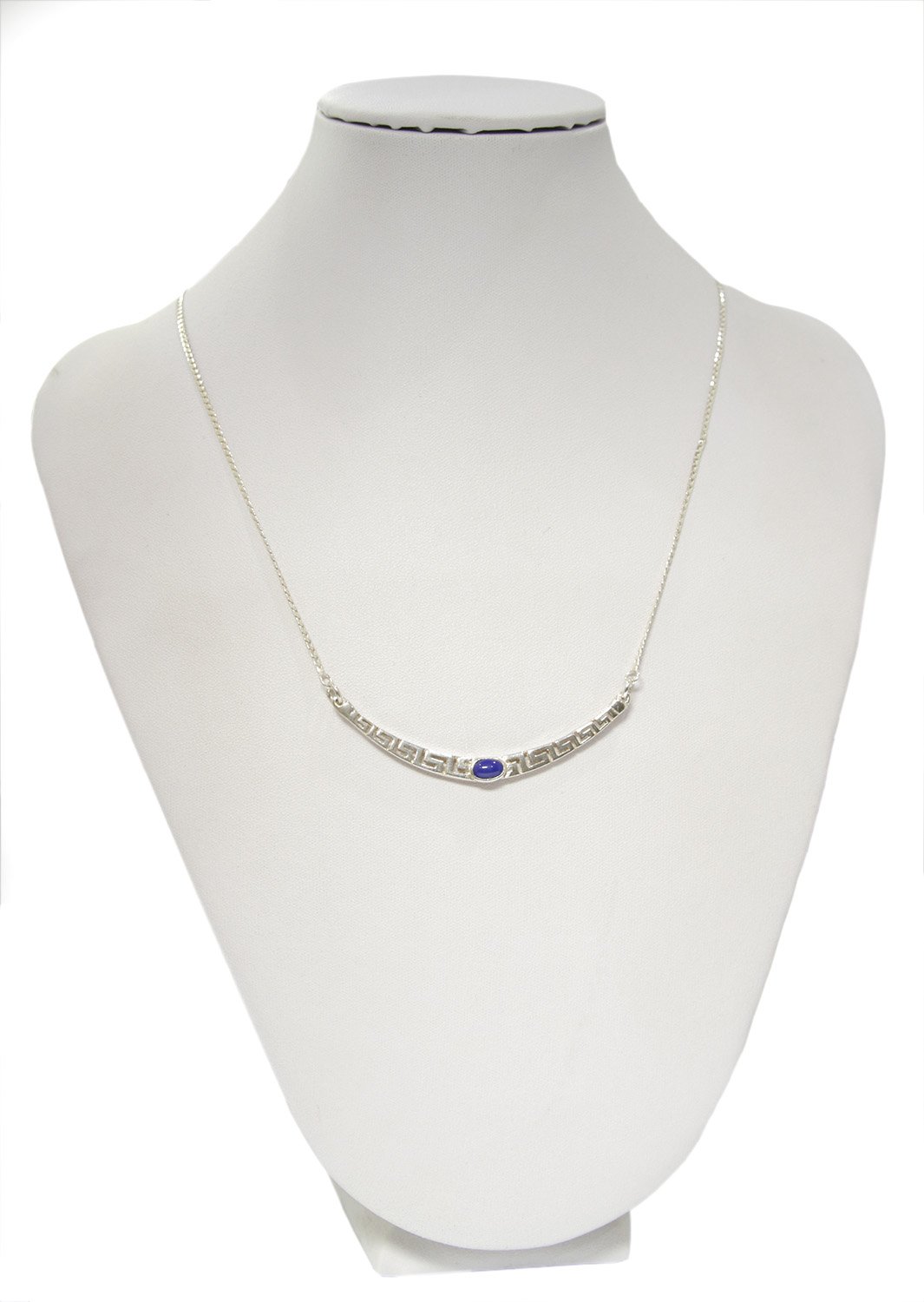 Greek key design - meander silver necklace with lapis lazuli